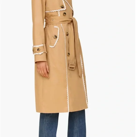 Anthropologie NWT Tan and White Trench Coat with Classic Notched Collar - Picture 7 of 8